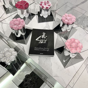 Custom High Quality Classic Galaxy Embracing Buckets Flower Decoration Preserved Rose Acrylic Gift Box