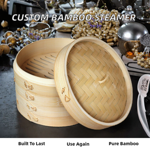 Vaporeras de Bambú Ecológicas con Logotipo Personalizado, 2 Niveles, Compatibles con Inducción y Gas, Reutilizables, Duraderas, Cesta Vaporera para Alimentos - Product Image 6