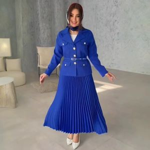 Ensemble Tendance Femme Jupe Longue Plissée et Blazer Ceinturé Couleur Unie - Tenue Décontractée d'Été Teint Uni - Product Image 2
