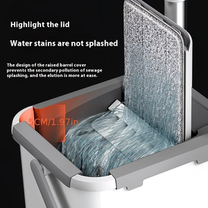 Serpillère en microfibre avec seau, essorage mains libres, tête de serpillère réutilisable, composants en plastique, auto-essorage pour sols en carrelage et en bois à la maison - Product Image 5