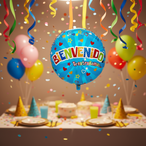 Globo de Aluminio Redondo Metálico de 45 cm con Mensaje de Bienvenida para Fiestas, Decoración de Fiesta con Corazones y Estrellas Azules para Niños - Product Image 2