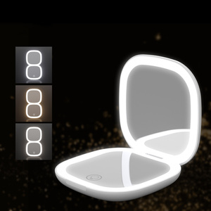 Miroir de maquillage LED double face avec logo personnalisé, couleur réglable, grossissement 3x, miroir pliable portable, GZ RTS, commande en gros mixte - Product Image 3