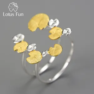 lotus spaß Lotus Spaß elegante Wasserlilie Blätter doppelschichtig verstellbare Ringe für Damen 925 Sterling-Silber Luxus-Design-Spitzenschmuck feiner Schmuck für Damen