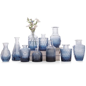 Ensemble de vases en <span class=keywords><strong>verre</strong></span> <span class=keywords><strong>vert</strong></span> bleu ambre, mini-bouteilles en <span class=keywords><strong>verre</strong></span> décoratives, petits vases à fleurs en relief pour la décoration de la maison - Product Image 4