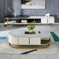 DW1057 meubles de salon meuble TV table basse italienne ovale de luxe 3 ensemble avec lumière LED
