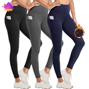 Leggings thermiques épais taille haute pour femmes avec poches Leggings de yoga doublés de polaire d'hiver en polyester chaud - Product Image 1