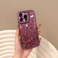Coque de téléphone antichoc à paillettes brillantes et strass pour iPhone 18 Pro Max 17 16 15 14 Pro avec bordure en diamant