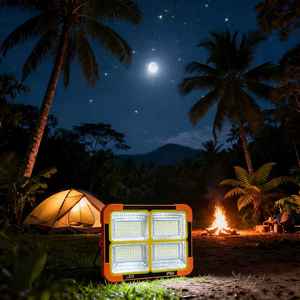 100W Güneş Enerjili Taşınabilir LED Projektör USB Pil Açık Hava Şarj Edilebilir Taşınabilir Kamp Lambası Acil Durum Çalışma Güneş Lambaları - Product Image 6
