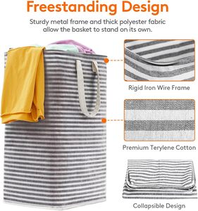 Wholesale Rect Stripe Clothes Collapsible Toy Storage Boxes <b>Foldable</b> Dirty <b>Laundry</b> <b>Basket</b> <b>Laundry</b> Bag for Clothes <b>Laundry</b> Hamper - Product Image 2