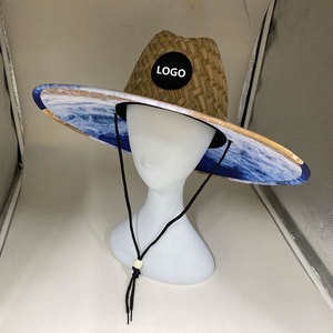 高品質2026ナチュラルホローグラスライフガードビーチロゴストローハットカスタムロゴワイドブリム卸売ストローハット男性用 - Product Image 3