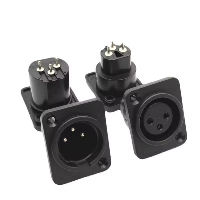 Audio 3 Pin XLR Male/Female Connectors Panel Mount Straight Panel Connectors Jack Socket PVC Black