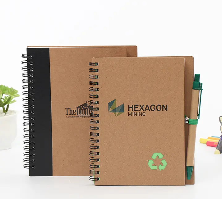 Cuaderno de bolsillo con bolígrafo de papel ecológico, cuaderno de bolsillo con banda elástica, ecológico, kraft espiral A5