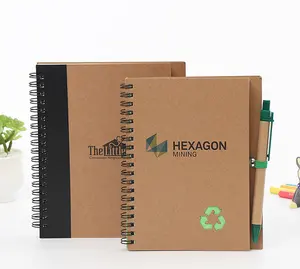 Notebook de bolso com caneta de papel eco eco friendly, reciclado em espiral a5 notebook com caneta elástica