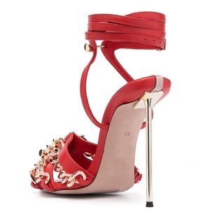 Sandalias de tacón de aguja para mujer, talla grande 45, ajuste ancho, con cadena metálica y correa al tobillo, tacones altos y delgados, para verano, exterior y fiesta - Product Image 6