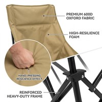 Chaise de pêche pliable confortable à dossier haut, beige sable, portable, robuste, en tissu Oxford 600D, avec poche latérale, OEM ODM