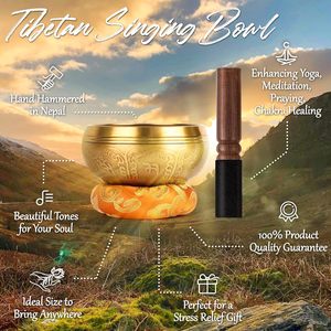 Tay Búa đồng Tây Tạng hát bát đặt 4 inch Vàng Chakra Thiền phụ kiện thân thiện với môi độc đáo giảm căng thẳng Yoga - Product Image 2