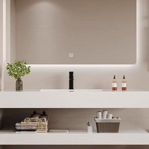 Pure White Modern Water Resistant Sintered Stone Double Layer Seamless Integrated Ceramic Basin Wall <b>Mounted</b> Hotel Bathroom - Product Image 3