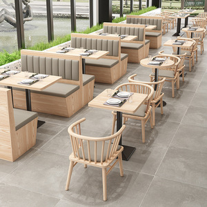 Set di Tavoli e Sedie Commerciali Moderni in Legno con Panche a Muro per Ristorazione in Caffetterie, Negozi di Hamburger, Hot Pot, Dessert e Bubble Tea - Product Image 2