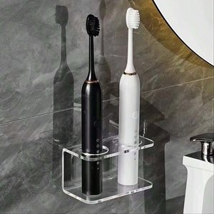 Support mural pour brosse à dents électrique en acrylique transparent, 2 couleurs, design à double trou sans perçage, sûr et stable avec adhésif sans trace - Product Image 2