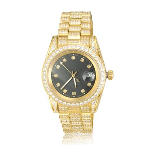 <span class=keywords><strong>Montre</strong></span> pour <span class=keywords><strong>homme</strong></span> plaquée <span class=keywords><strong>or</strong></span> 18 carats, hip hop, bling bling, diamants CZ, glacée - Product Image 1