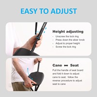 Chaise de marche pliable télescopique à trois pieds en alliage d'aluminium noir Rehand pour personnes âgées, utilisation en extérieur, bâton de marche avec siège