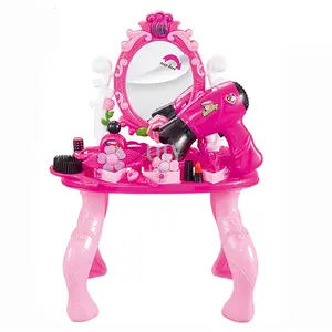 Simülasyon oyna Pretend makyaj seti moda prenses kız tuvalet masası oyuncak çocuklar için ayna ile