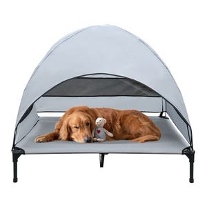 Lit pour chien pliable et imperméable pour l'extérieur avec tente à baldaquin, protection solaire surélevée, maison pour animaux de compagnie - Product Image 1