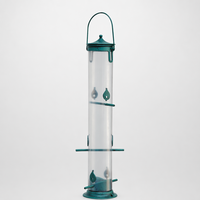 Comedero de Metal para Pájaros con Tubo Transparente, Puertos en Forma de Hoja, Percha y Base Estable, Resistente al Óxido, Ecológico