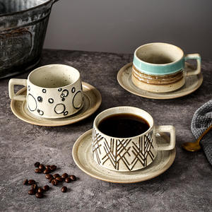 Taza de Cerámica Hecha a Mano con Esmalte Reactivo Estilo Retro, Taza de Café de Cerámica Rústica, Tazas y Platillos para Té Pintados a Mano para Café - Product Image 3