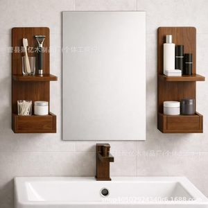 Wooden <b>Wall</b> <b>Mounted</b> <b>Shelf</b> Rectangle 2 Tier Large Capacity Storage For Bathroom Bedroom Organize Toiletries And Misc Items - Product Image 4