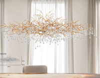 Style design grand lustre en cristal or avec larme de cristal branche d'arbre luminaires lustres en laiton