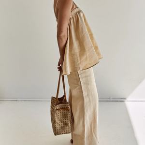 Conjunto de Dos Piezas de Ropa Casual para Mujer, Top sin Mangas y Pantalones, Algodón y Lino, MOQ Bajo, Nuevas Llegadas - Product Image 3