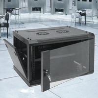 Armoires rack murales OEM/ODM d'occasion en acier noir de 600 mm de profondeur avec porte vitrée, modèles 6U standard 19 pouces, pour serveurs et plateaux de rangement réseau