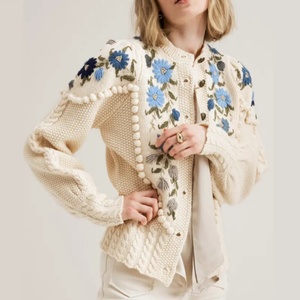 Suéter de <span class=keywords><strong>punto</strong></span> suelto de invierno con logotipo personalizado Jacquard para mujer, prendas de <span class=keywords><strong>punto</strong></span> bordadas a mano de ganchillo, cárdigan Vintage, suéter de <span class=keywords><strong>punto</strong></span> - Product Image 1