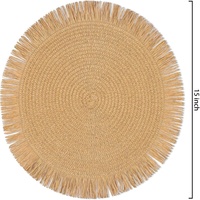 Napperons à pompons tissés ronds de couleur unie vintage sous-verres antidérapants en jute pour tapis d'isolation thermique de restaurant