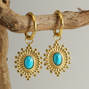 ZOGXIN Gold Turquoise Pendant Earrings Flower Design Geometric Bezel Setting For Women - Product Image 4