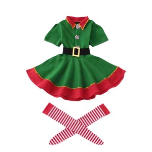 Costume d'elfe de Noël pour enfants, tenue assortie parent-enfant, costume de danse pour spectacle, manches courtes, vert et rouge - Product Image 3