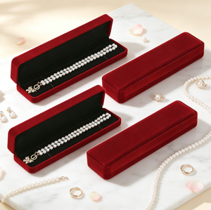Caja Rectangular Clásica de Terciopelo Rojo para Collares Largos, con Forro Interior Negro, para Collares de Perlas, Cadenas y Joyería, Empaque para Venta al por Menor - Product Image 5