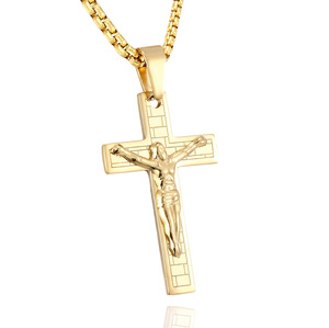 <span class=keywords><strong>Jesus</strong></span> 14k Banhado A Ouro São Bento Religioso Cruz Pingente Católica Crucifixo Colar para Homens - Product Image 4