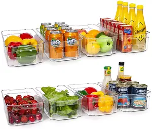 Refrigerator Organizer Bins PET Clear Plastic Bins Freezer Kitchen Cabinet Pantry Organization For Fridge
