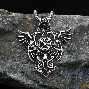 Collar con colgante de cuervo vikingo nórdico Odin de Yunnique para hombre, cadena de suéter de plata tibetana con brújula, regalo de moda - Product Image 3