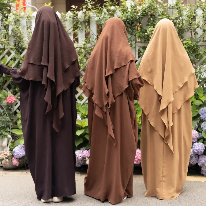 Popular mariposa crepé Jazz mujeres 2 piezas conjunto Abaya ropa musulmana Jilb Hijab vestido de oración Abaya con 2 capas Khimar