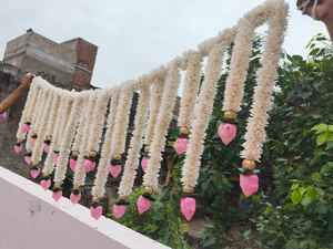 Solawood Pink Lotus Door Toran Eco Friendly Indian Diwali Decoration <b>Pooja</b> <b>Mandir</b> Door Hanging Bandarwar Backdrop Decoration - Product Image 6