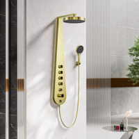 Colonne de douche 4 fonctions avec panneau de douche, barre coulissante, robinets thermostatiques en laiton brossé, montage mural moderne pour appartement et hôtel