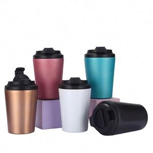 Eco-Friendly Double Wall Stainless Steel Insulated 12oz <b>Reusable</b> Leak-proof Recyclable Travel Coffee Tumbler <b>Cups</b> with PP Lid - Product Image 1