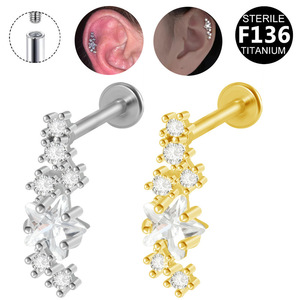 Boucles d'oreilles en titane F136 avec zircon en forme de fleur et filetage interne pour piercing du cartilage - Product Image 4