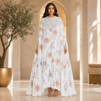 Robe Abaya Kaftan brodée de fleurs dorées pour femmes musulmanes, pour l'Aïd et les mariages