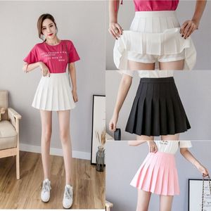 Mini-jupe plissée taille haute, couleur unie, coupe trapèze, pour femme, style coréen, en tissu polyester, collection automne - Product Image 1