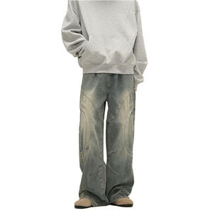 Jeans Baggy Y2K de Pierna Ancha con Costuras en Arco y Parches, Lavado Monkey, Jeans Rectos de Mezclilla de Alta Calidad para Hombre, Novedad 2025 - Product Image 3
