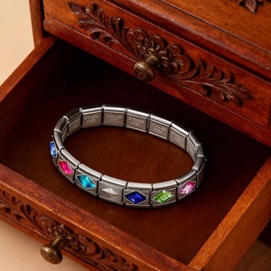 Fashion Design Colorful Rhombus Rhinestone Link Fit 9mm Stainless Steel Jewelry Making Italian Charm Bracelet DIY Beads Gifts - Product Image 3